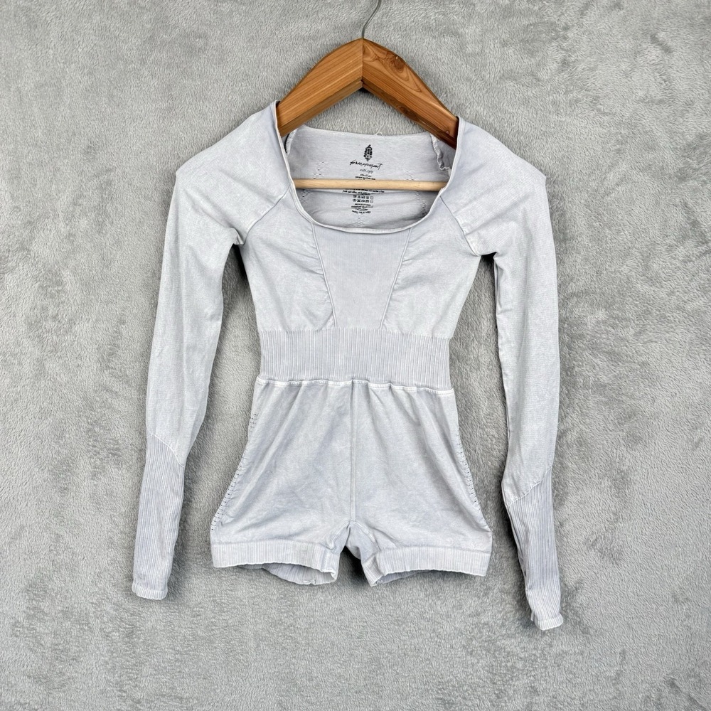 Free People Romper Womens XS Gray‎ Good Karma Open Back Seamless Stretch USA Gym